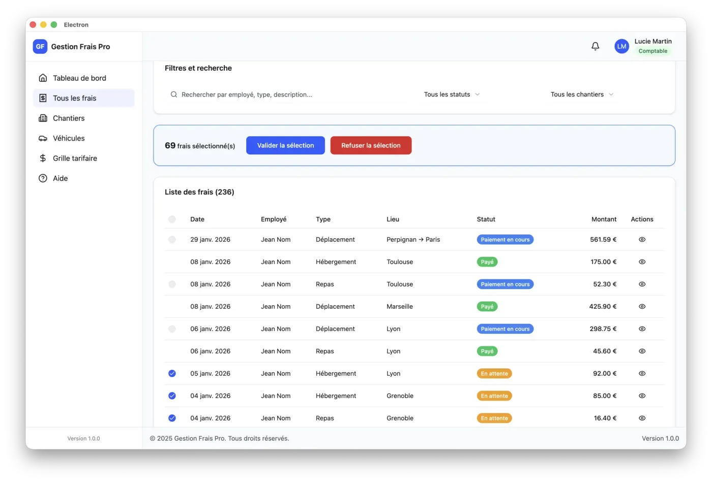 Validation des notes de frais par le comptable