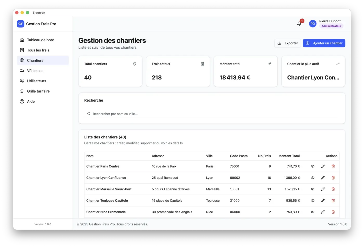 Gestion des sites et chantiers