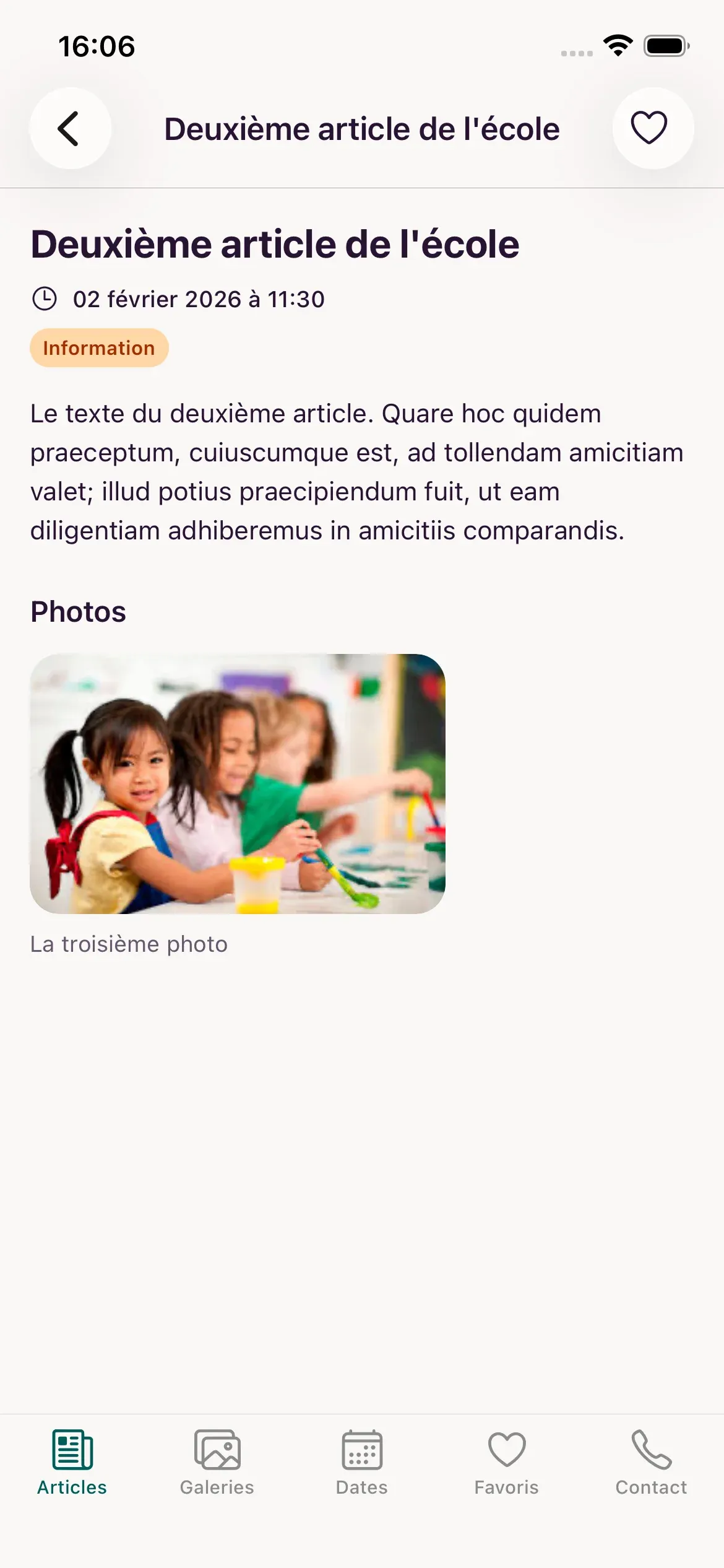 Détail d'un article avec galerie photo