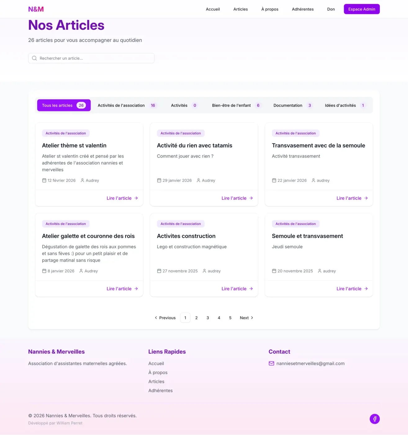 Page article du site Nannies & Merveilles