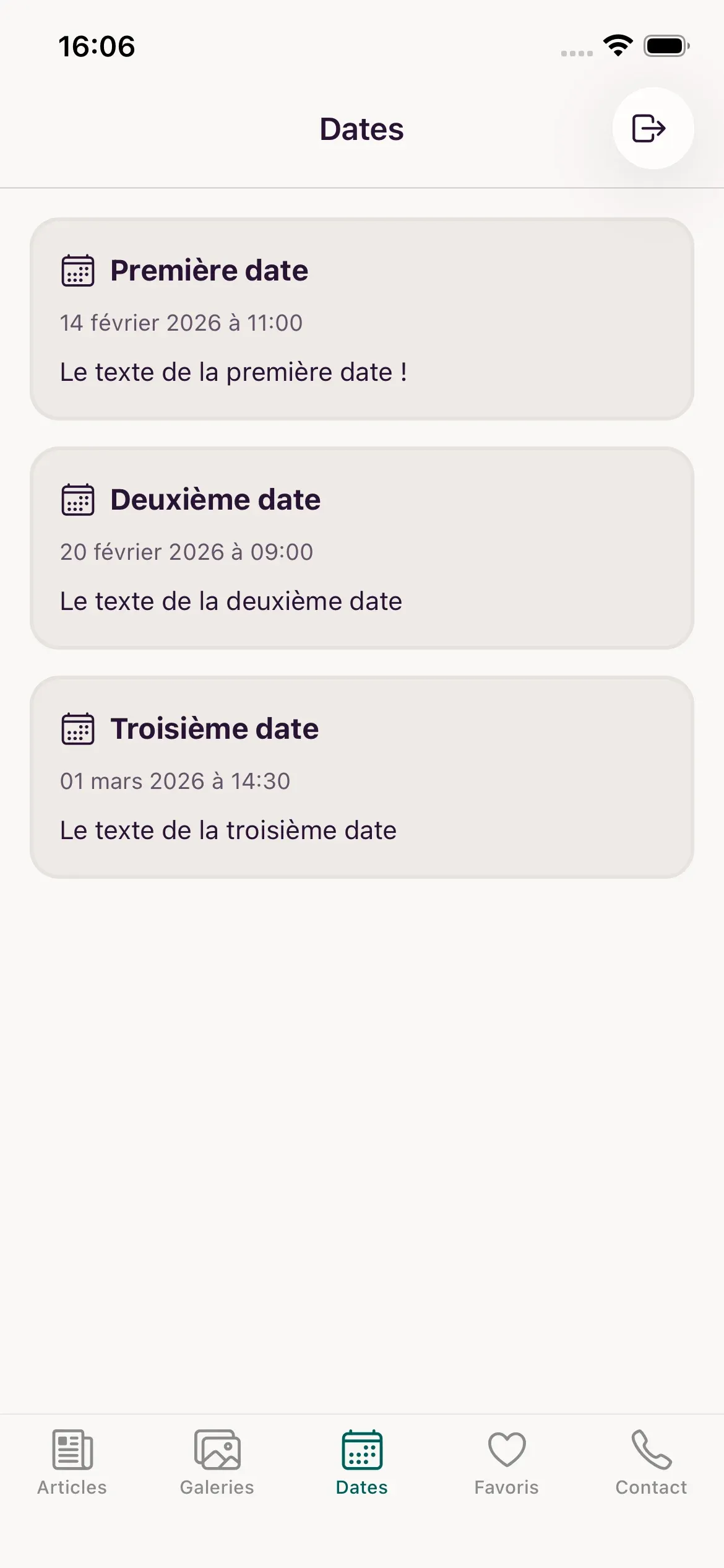 Liste des dates importantes