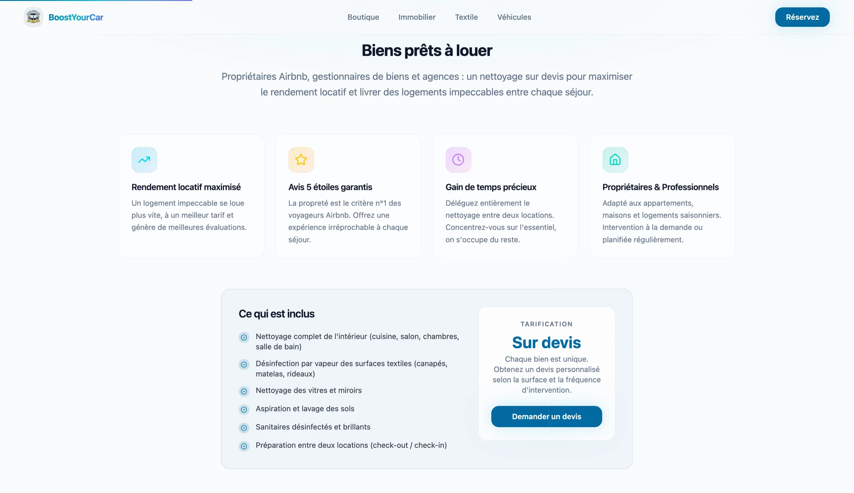 Section nettoyage immobilier BoostYourCar