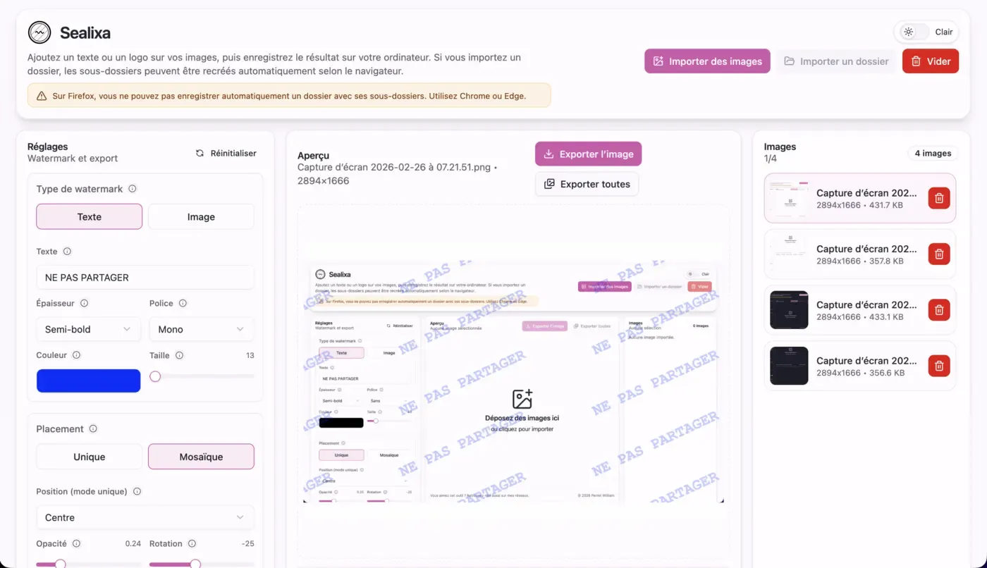 Mode filigrane image avec logo en surimpression