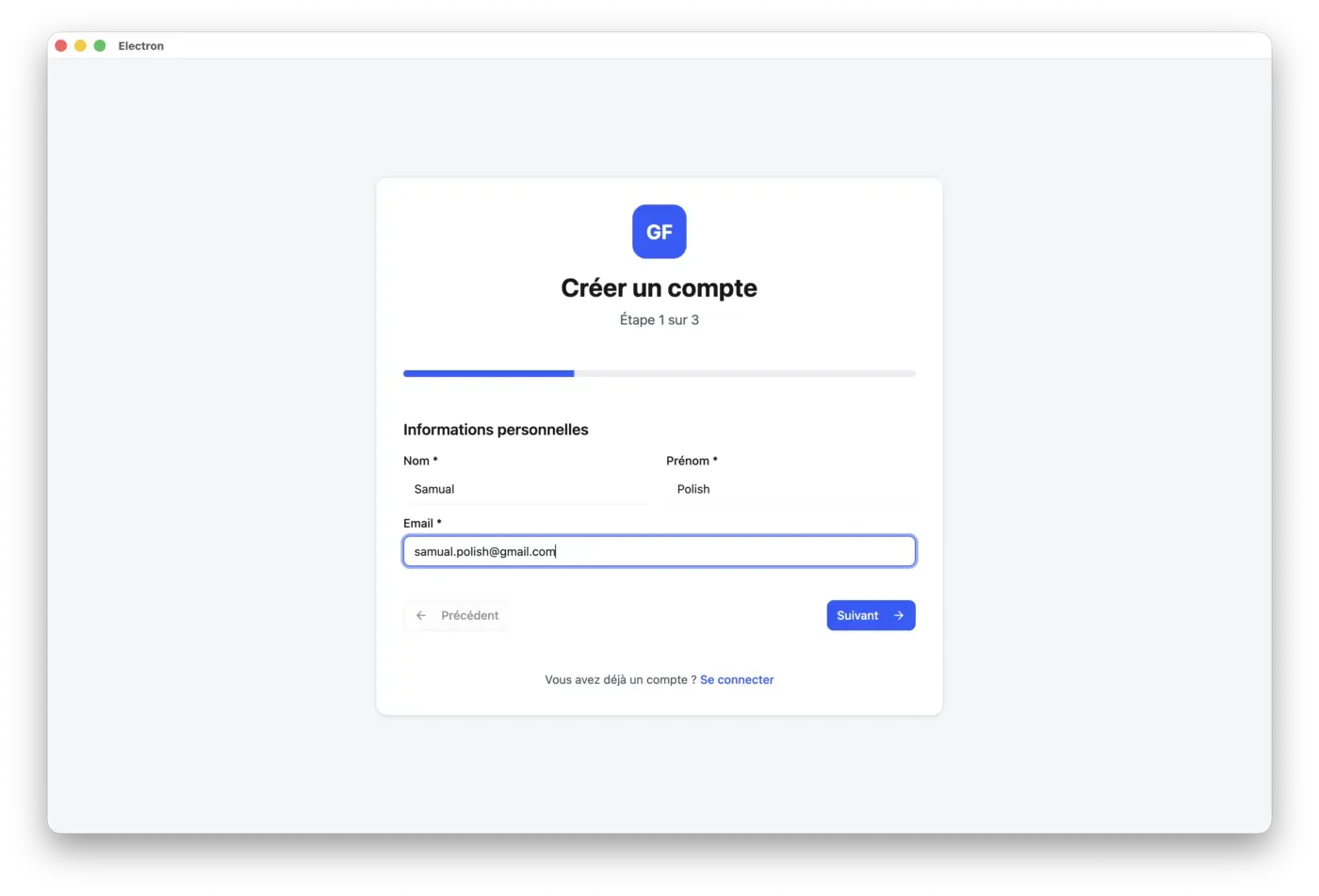 Page d'inscription