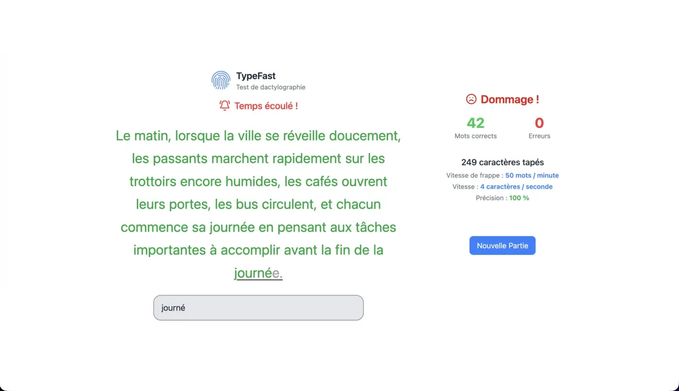 Écran de fin de partie avec résultats lors du dépassement du temps imparti